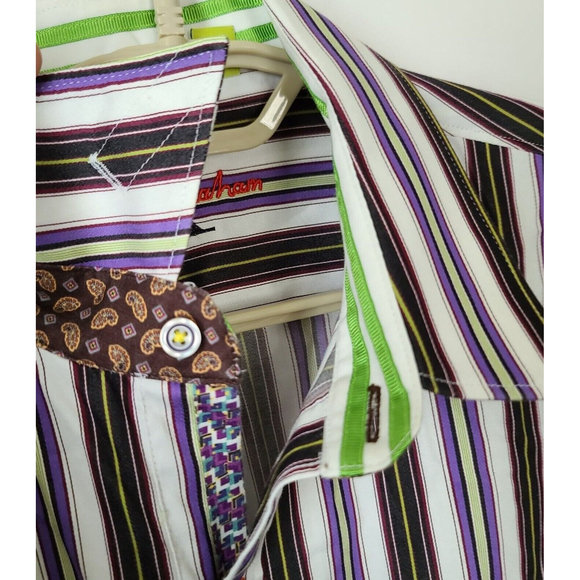 Robert Graham X Collection Multicolor Striped Shirt XL Tailored Fit Flip Cuffs - Picture 4 of 11